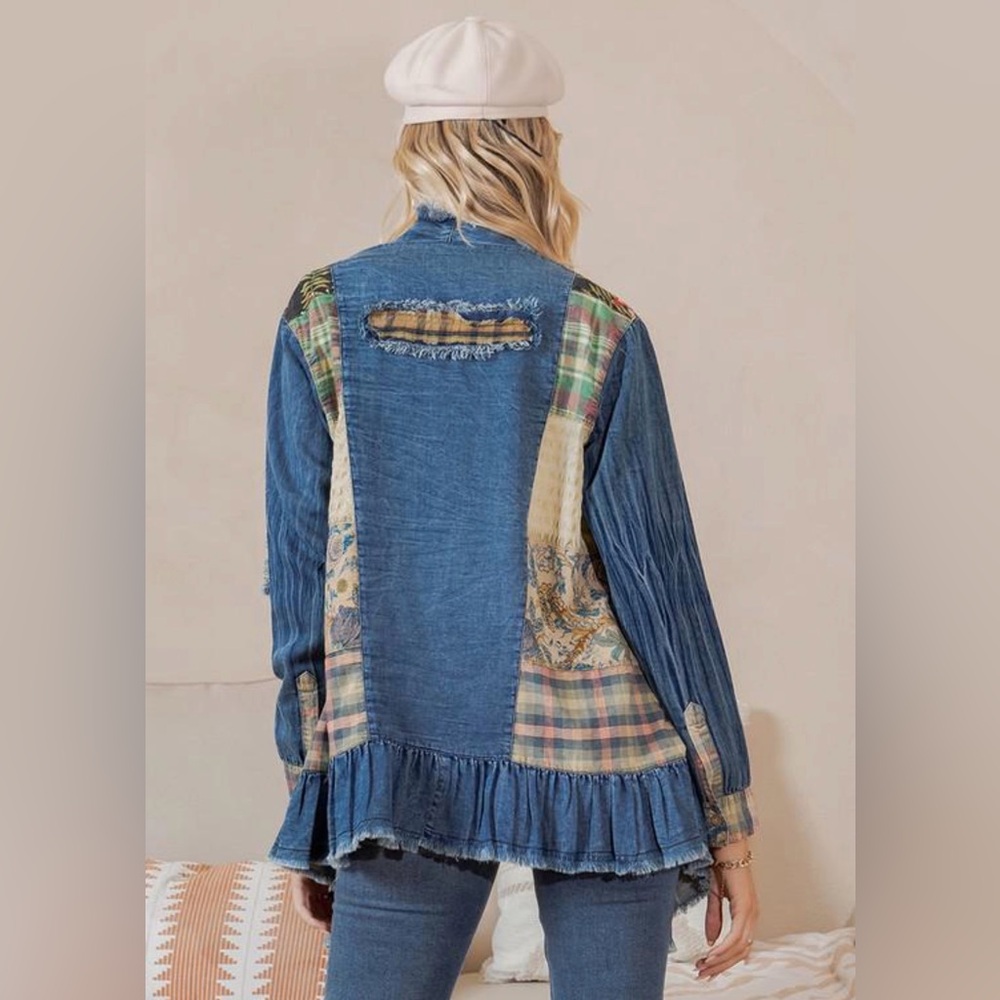 New! Young Threads Artisan Boho Patchwork Denim C… - image 4